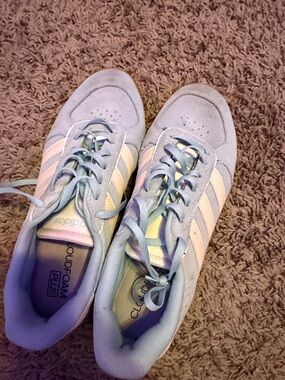 adidas Women's Light Blue and Pale Pink Cloudfoam Plus Sneakers